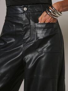 COSMINA Women's Fashion Versatile Commuter PU Wide Leg Pants In Fall/Winter - Black - View 7
