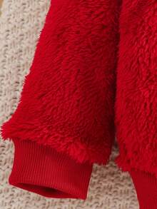 SHEIN 2件套女婴圆领羊毛衫长袖上衣和松紧腰裤套装，心形刺绣，保暖内衬，柔软舒适，休闲时尚，配有斜挎包，适合日常穿着，冬季新品 - 紅色 - 查看 7