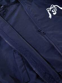 SHEIN Young Girls Casual Outfit - Stand Collar Front Button Raglan Sleeve Jacket And Elastic Cuff Pants Set Fall Winter - Blue - View 7