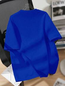 SHEIN Tween Boys' Casual Minimalist Round Neck Short Sleeve T-Shirt, Suitable For Summer - Royal Blue - View 2