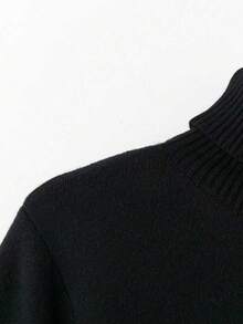 Linhara Plus Size Solid Color Turtleneck Fleece Sweater, Winter Knit Pullover Fall - Black - View 4