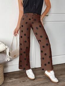 EMERY ROSE Quần jean ống đứng dáng rộng họa tiết chấm bi dành cho nữ - Cà phê nâu - Xem 7