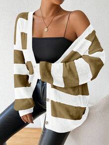 EMERY ROSE 新款秋冬条纹仿貂绒女式开衫 - 棕色 - 查看 5