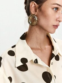 Lumivelle Women's Polka Dot Print Turndown Collar Button-Up Long Sleeve Shirt Fall Cloth For Women