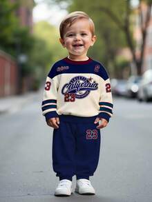 1 Set Baby Boys Casual Sports Style Numeric 23 & California Letter Print Crew Neck Sweatshirt And Sweatpants Set, Autumn/Winter Fall - Multicolor - View 6