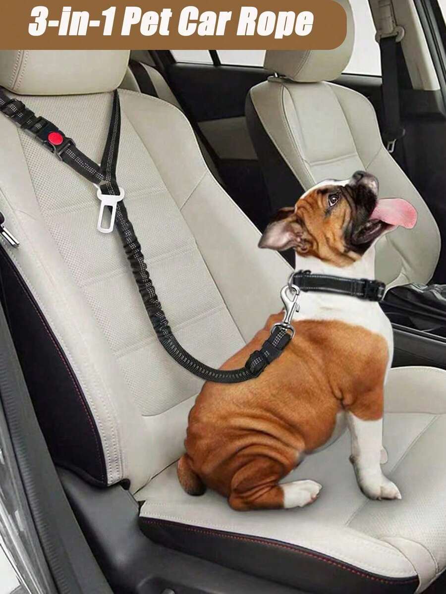1pc Pet Car Seat Belt Retractable Leash, Heavy Duty Dog Harness Seatbelt - Ideal Pet Family Essential - Black - View 1
