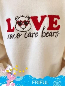 FRIFUL SHEIN X Care Bears 女士圆领字母刺绣撞色印花宽松加厚羊毛衫 - 米色 - 查看 15