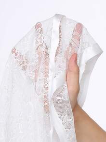 DelicateAllure Váy ngủ nữ bằng vải satin thanh lịch, ren gợi cảm và lưới - trắng - Xem 6
