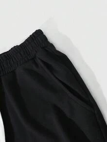 ROMWE MEN Prep 男士街头风格斑马纹拼布直筒运动裤 - 黑色 - 查看 5