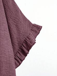 SHEIN LUNE Plus Size Solid Color Round Neck Ruffle Casual Pullover Shirt - Dusty Pink - View 4