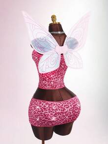 Amplova Bộ 2 món áo bandeau và chân váy mini họa tiết da báo thời trang gợi cảm dành cho nữ, mùa hè - Nhiều màu - Xem 12