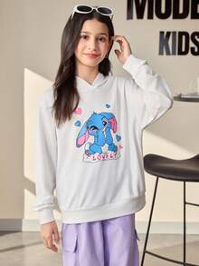 2pcs/Set Tween Girls Letter Print Hoodie Sweatshirt,Purple Cargo Pants Casual Street Style Outfit,Autumn Winter Back-To-School School Kids Loungewear - Multicolor - View 3