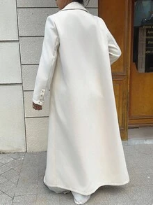 Flirla 米色毛呢大衣，高端欧美优雅英伦风，时尚韩版设计，秋冬女中长款毛呢外套 - 米色 - 查看 2