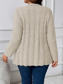 Plus Size Solid Color Minimalist Casual Long Sleeve Cardigan Winter Fall Autumn - Apricot - View 2