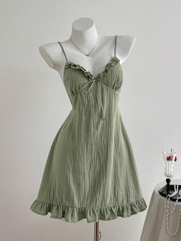 Comfortcana Vestido corto de verano casual de mujer con tirantes finos de color verde