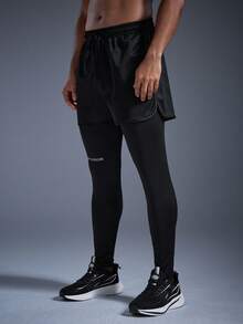 Pantalones cortos deportivos para hombre DRIFTMERE, malla transpirable, mallas de compresión de alto soporte, absorción de sudor con bolsillo para teléfono, adecuados para correr al aire libre, gimnasio - Negro - Ver 5