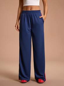 SHEIN Sports 女式松紧腰侧扣口袋宽松休闲裤 - 藏蓝色 - 查看 7