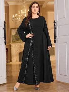 Al Najma Plus Size Women's Beaded & Rhinestone Embellished Long Sleeve Robe