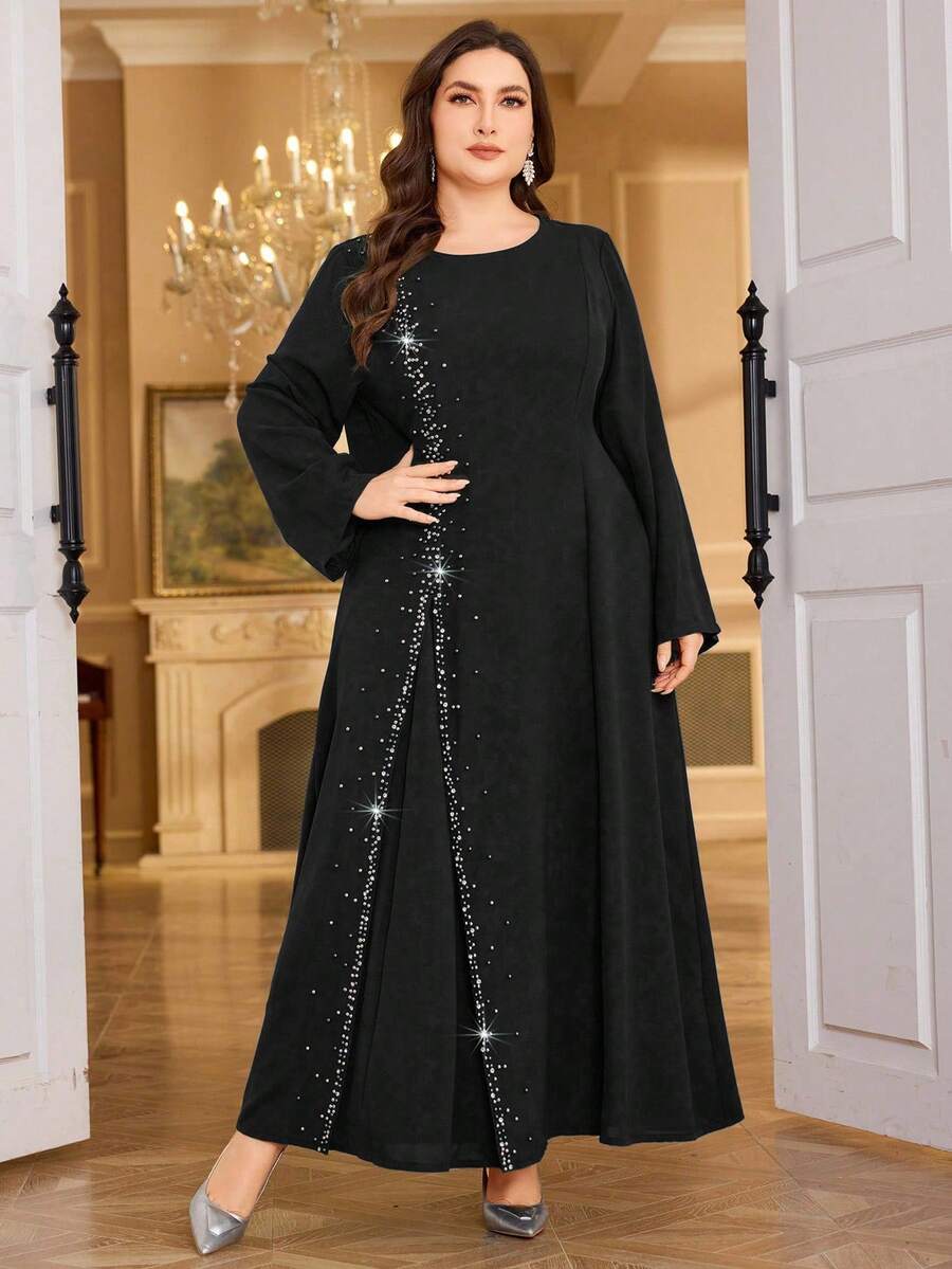 Al Najma Plus Size Women's Beaded & Rhinestone Embellished Long Sleeve Robe