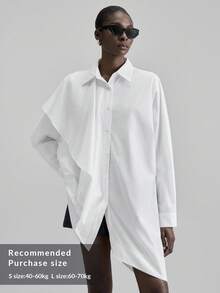 Ontre Camicia bianca oversize asimmetrica da donna, manica lunga, stile urbano alla moda minimalista e confortevole, adatta per casual, business, pendolarismo, stagione back to school, nuovo arrivo 2025