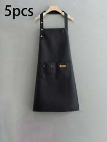 1/2/3/5pcs Apron, Household Waterproof And Oil-Proof Apron, Adjustable Bib Apron, Kitchen Cooking Aprons