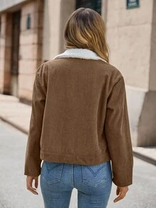 EMERY ROSE Chaqueta forrada térmicamente de bloque de color informal con cuello esponjoso, otoño/invierno - Marrón - Ver 2