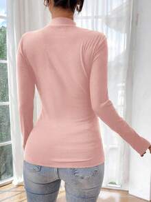 SHEIN Maglietta a maniche lunghe con colletto alla coreana, tinta unita, casual, per gravidanza, autunno/inverno