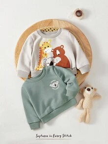 Cozy Pixies Baby Boy 2pcs Cartoon Graphic Sweatshirt Cartoon,In Fall/Winter - Light Grey - View 1