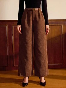 Vintamour Vintage Elegant Women's Pants With Pockets And Belt Corduroy Casual Pants For Work And Vacation For Women For Women For Women For Women For Women Christmas Women's Christmas For Women Saudi National Day Brown Pants New Year Spring - Brown - View 4