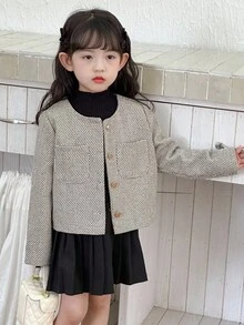 DAZY 女童圆领夹克，年轻女孩秋装 - 灰色 - 查看 7