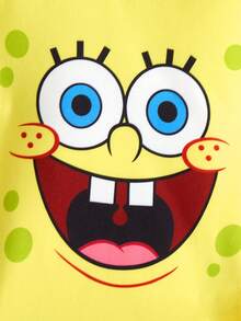 SpongeBob SquarePants | SHEIN 2pcs Young Girl Cartoon Pattern Round Neck Long Sleeve Snug Fit Pajama Set, Yellow Fall Winter