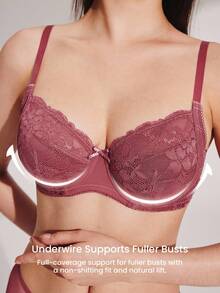 LUVLETTE 女士全覆盖内衣休闲曲线支撑透气钢圈性感无衬里白色迷你蕾丝优雅文胸新娘内衣