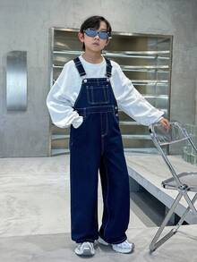 SHEIN Tween Boy Fashion Casual Y2k Vintage Cool Street Returns To School College Simple Basic And Comfortable Blue Denim Overalls And Jumpsuits Clothes Soft Daily Wear And Kids Summer And Fall Rave Outfits Festival And Beach Outfits Streetwear School Clothes Winter
