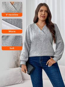 SHEIN LUNE 大码女式灰色保暖内衬T恤，适合秋冬季节穿着 - 灰色 - 查看 6