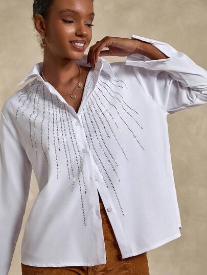Bóhologie Fashionable Commuter Crystal Embellished Long Sleeve Shirt