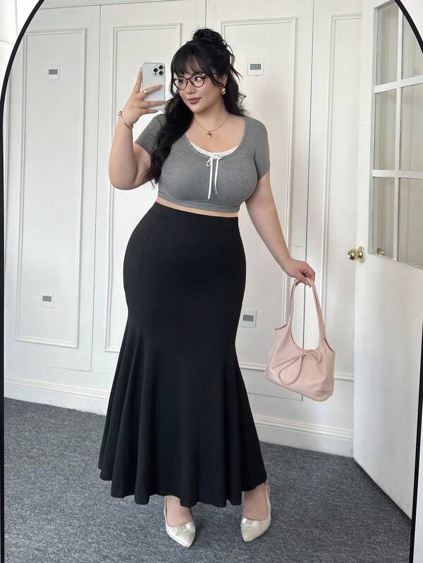 CovetEZ Plus Size High Waist Mermaid Hem Skirt