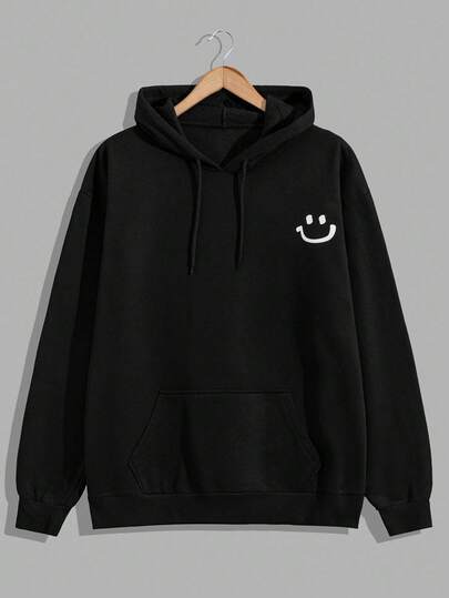 EURMUSE Plus Size 100% Cotton Men's Smile Embroidered Fitted Hoodie
