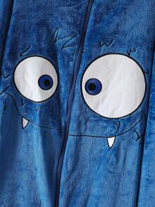 Snug Zone Men's Funny Monster Expression Fleece Blue Furry Long Sleeve Zipper Front Jumpsuit, Cute Graphic Design, Ideal For Fathers To Match With Kids In Winter For Playful Interaction, Fall Winter Funny Fluffy Pajamas, Cozy - Blue - View 6