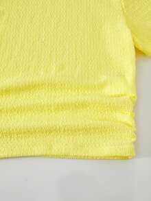 2pcs/Set Teen GirlTextured Fabric Mandarin Collar Short Sleeve T-Shirt + Casual Long Pants - Yellow - View 8