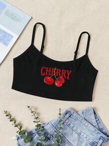 SHEIN EZwear 女性休閒簡約櫻桃圖案短款背心，適用於夏季