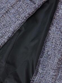 Aveloria Modichic Thick Tweed V-Neck Frayed Trim Metal Button Decor Long Commuter Jacket