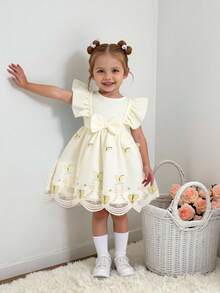 SHEIN Vestido elegante de niña bebé con decoración de mariposa y volantes de tul de contraste - Albaricoque - Ver 9
