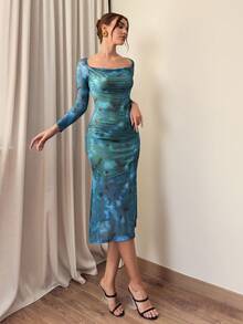 Aloruh Elegant Summer Mesh Printed Beach Vacation Dress - Multicolor - View 3