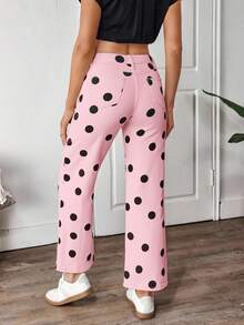 EMERY ROSE 女式波点图案直筒宽松休闲牛仔裤 - 粉色 - 查看 2