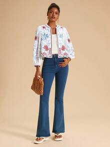 Travachic 女士时尚度假休闲开襟刺绣轻便夹克白色和服女式秋冬和服夹克 - 白色 - 查看 7