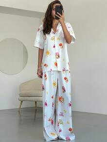 Aloruh Women's Vacation Casual Tropical Print Shirt & Pants 2 Pieces Set - Multicolor - View 7