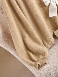 CosyJoli Áo len dài tay trễ vai dáng rộng, thắt nơ sau lưng cỡ lớn dành cho nữ, mùa thu - Màu be - Xem 5