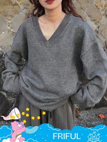 FRIFUL SHEIN X Care Bears Women's Cartoon Pattern Loose Fit Thick Fleece Sweater, Autumn/Winter - Grey - View 2