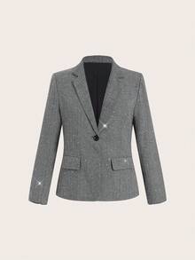 Gownix Plus Size Women's Elegant Tweed Beaded Pocket Suit, Suitable For Parties, Events, And Work Commute, Autumn/Winter Rave Party - Dark Grey - View 7