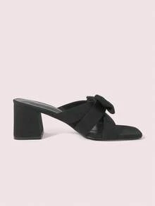 CUCCOO DOLLMOD Women's Elegant Commuter Square Toe Thick Heel Black Bow Sandals - Black - View 8